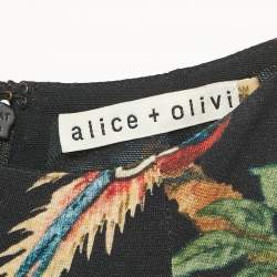 Alice + Olivia Black Floral Print Jersey Midi Dress S