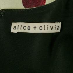 Pre Owned Alice + Olivia Green Floral Print Cotton Fit and Flare Midi Dress L
