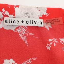 Alice + Olivia Red/White Floral Print Silk Top M