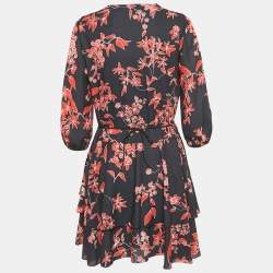 Alice + Olivia Black Floral Print Chiffon Short Dress M