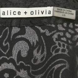 Alice + Olivia Black Fil-coupe Satin Button Front Shirt L