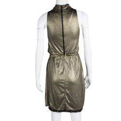 Alice + Olivia Metallic Gold Sleeveless Belted Estelle Dress  XS