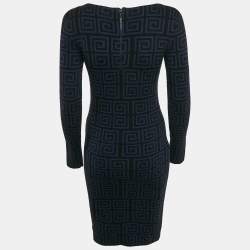 Alice + Olivia Blue/Black Patterned Wool Knit Knee-Length Dress M