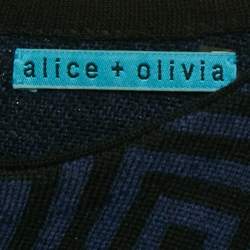 Alice + Olivia Blue/Black Patterned Wool Knit Knee-Length Dress M