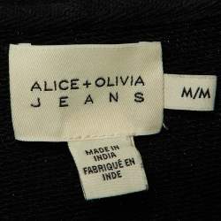 Alice + Olivia Jeans Black Cotton Knit Embellished Zip Front Hoodie M