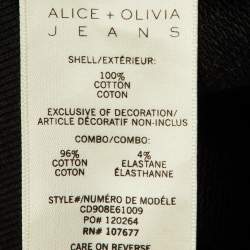 Alice + Olivia Jeans Black Cotton Knit Embellished Zip Front Hoodie M