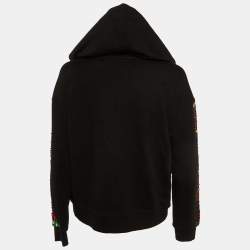 Alice + Olivia Jeans Black Cotton Knit Embellished Zip Front Hoodie M