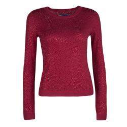 Alice + Olivia Red Knit Hot Fix Crystal Embellished Cropped Sweater XS