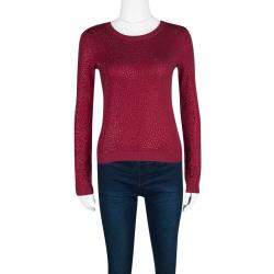 Alice + Olivia Red Knit Hot Fix Crystal Embellished Cropped Sweater XS