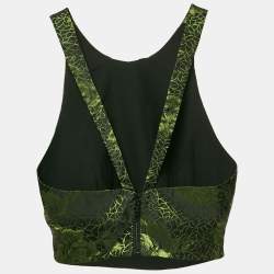 Alice + Olivia Black/Green Rose Jacquard Crop Top S