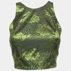 Alice + Olivia Black/Green Rose Jacquard Crop Top S