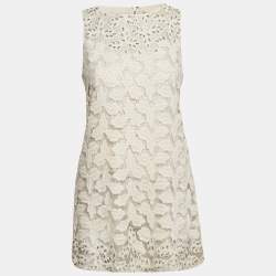 Alice + Olivia White Studded Lurex Lace Sleeveless Mini Dress M