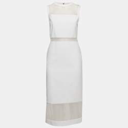 Alice + Olivia White Mesh and Crepe Sleeveless Sheath Dress M