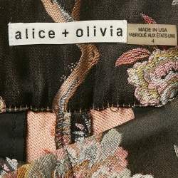 Alice + Olivia Black Floral Jacquard Trousers S