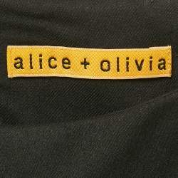 Alice + Olivia Black Feather Trim Crepe Marigay Rosette Peplum Dress S