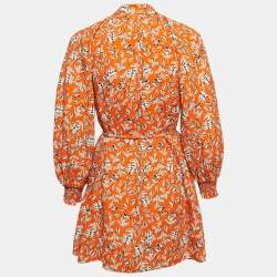 Alice + Olivia Orange Lilian Floral Linen Blend Belted Mini Dress S