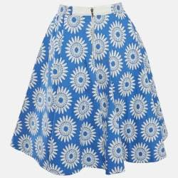 Pre Owned Alice + Olivia Blue Floral Jacquard Flared Mini Skirt S