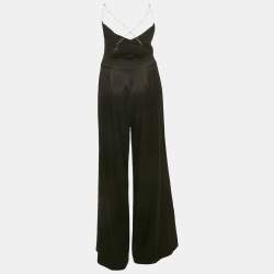 Alice + Olivia Black Satin Metal Strap Detail Jumpsuit M
