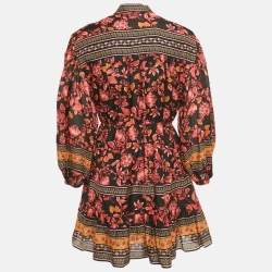 Pre Owned Alice + Olivia Black/Pink Floral Print Cotton Blend Mini Dress S