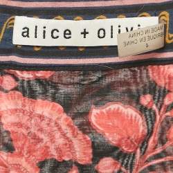 Pre Owned Alice + Olivia Black/Pink Floral Print Cotton Blend Mini Dress S
