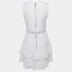 Alice + Olivia White Broderie Anglaise Modal Tiered Mini Dress L