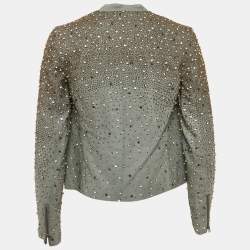 Pre Owned Alice + Olivia Grey Embellished Leather Jacket XS
