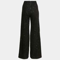 Pre Owned Alice + Olivia Black Chiffon Embellished Wide Leg Trousers S