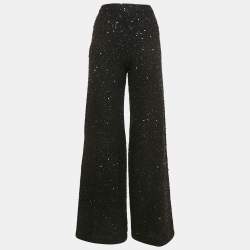Alice + Olivia Black Chiffon Embellished Wide Leg Trousers S