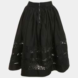 Pre Owned Alice + Olivia Black Lace Trim Poplin Midi Skirt M
