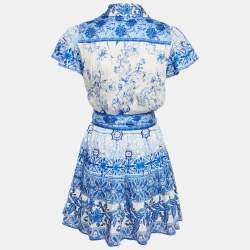 Pre Owned Alice + Olivia Blue Floral Print Cotton Mini Dress M