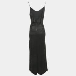 Pre Owned Alice + Olivia Black Satin Ruched Diana Maxi Dress S