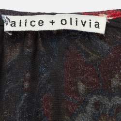 مملوكة مسبقًا Alice + Olivia Black Floral Print Crepe & Lace Tiered Dress M