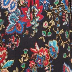 مملوكة مسبقًا Alice + Olivia Black Floral Print Crepe & Lace Tiered Dress M