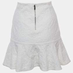 Pre Owned Alice + Olivia White Jacquard Knit Flared Hem Mini Skirt M