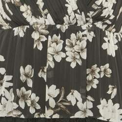 Pre Owned Alice + Olivia Black Floral Print Crepe Lace Detail Tiered Maxi Dress S