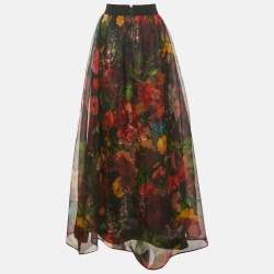 Pre Owned Alice + Olivia Black Printed Silk Maxi Skirt S