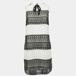 Pre Owned Alice + Olivia White/Black Lace Sleeveless Mini Dress M
