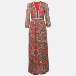 Pre Owned Alice + Olivia Red Printed Chiffon Maxi Dress M