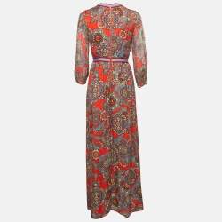 Pre Owned Alice + Olivia Red Printed Chiffon Maxi Dress M