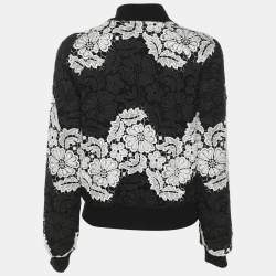 Pre Owned Alice + Olivia Black/White Floral Lace Bomber Jacket XS