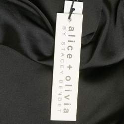 Pre Owned Alice + Olivia Black Floral Print Leather Zip-Up Biker Jacket M