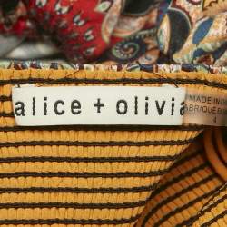 Pre Owned Alice + Olivia Multicolor Printed Crepe & Lace Detail Julissa Smocked Mini Dress S