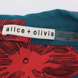 Pre Owned Alice + Olivia Teal/Red Chiffon Floral Print Ziggy Ruffle Long Sleeve Blouse S