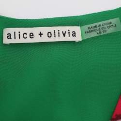 Pre Owned Alice + Olivia Green/Pink Poppy Print Silk Blend Essie Wrap Top XS