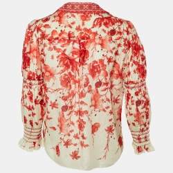 Pre Owned Alice + Olivia Red Printed Cotton & Silk Button Front Blouse M