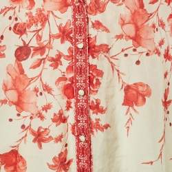 Pre Owned Alice + Olivia Red Printed Cotton & Silk Button Front Blouse M
