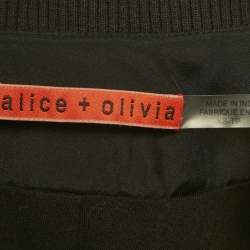 Pre Owned Alice + Olivia Black Embellished Silk Zip-Up Bomber Jacket XS