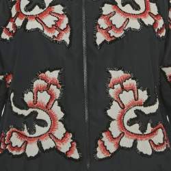 Pre Owned Alice + Olivia Black Embellished Silk Zip-Up Bomber Jacket XS