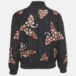 Pre Owned Alice + Olivia Black Embellished Silk Zip-Up Bomber Jacket XS