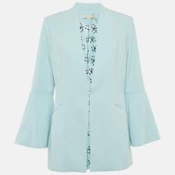 Pre Owned Alice + Olivia Light Blue Crepe Open Front Tailored Blazer L